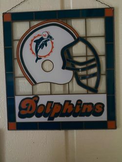 Miami Dolphins Stained Glass Style Wall Panel