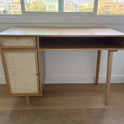 Nathan James Boho rattan and Wood Vanity Desk 