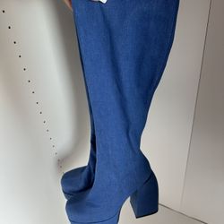 Denim Calf High Boot