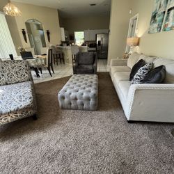 Beautiful modern beige, dark gray and silver tones 4 piece living room set