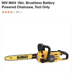 DEWALT 60V MAX 18in. Brushless Battery Powered Chainsaw, Tool Only