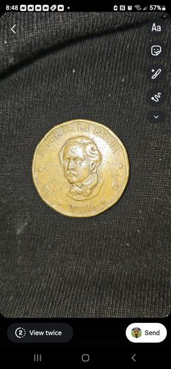 1991 Dominican Republic 1 Peso coin with portrait of a man and the text 'PADRE DE LA PATRIA'