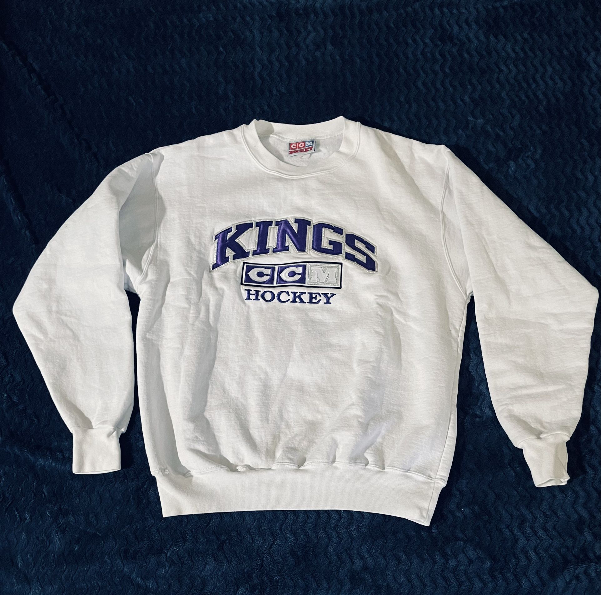 Vintage Los Angeles Kings Crewneck Large White NHL CCM Hockey Sweatshirt 90s
