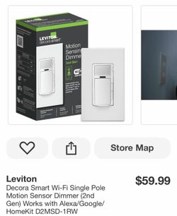 Leviton Decora Smart Wi-Fi Single Pole Motion Sensor Dimmer (2nd Gen) Works with Alexa/Google/ HomeKit D2MSD-1RW
