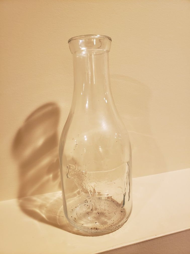 Vintage old antique embossed COW & STAR clear milk bottle 1888 Canada