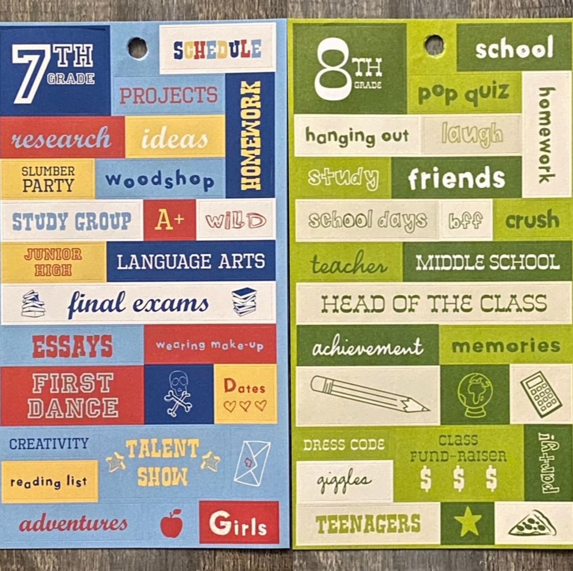 New 7th & 8th Grade Middle School Scrapbook Stickers