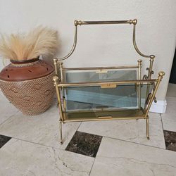 Vintage Hollywood Regency Brass Magazine Rack