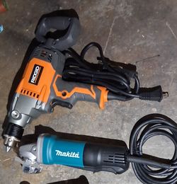 Dewalt compound miter saw, rigid spade handle mud mixer, Milwaukee angle grinder, makita angle grinder