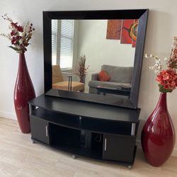 Entertainment Center Table & Square Mirror