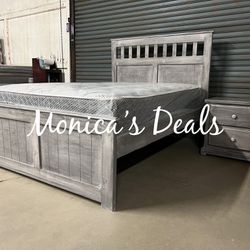 Queen Solid Wood Bed W/Spring Bamboo Mattress & Nightstand $680