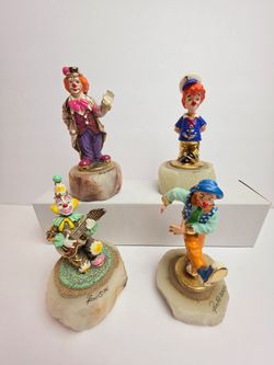Ron Lee Collectable Clowns Hand-painted Embellished Onyx or Marble Base ~ Lot of 4