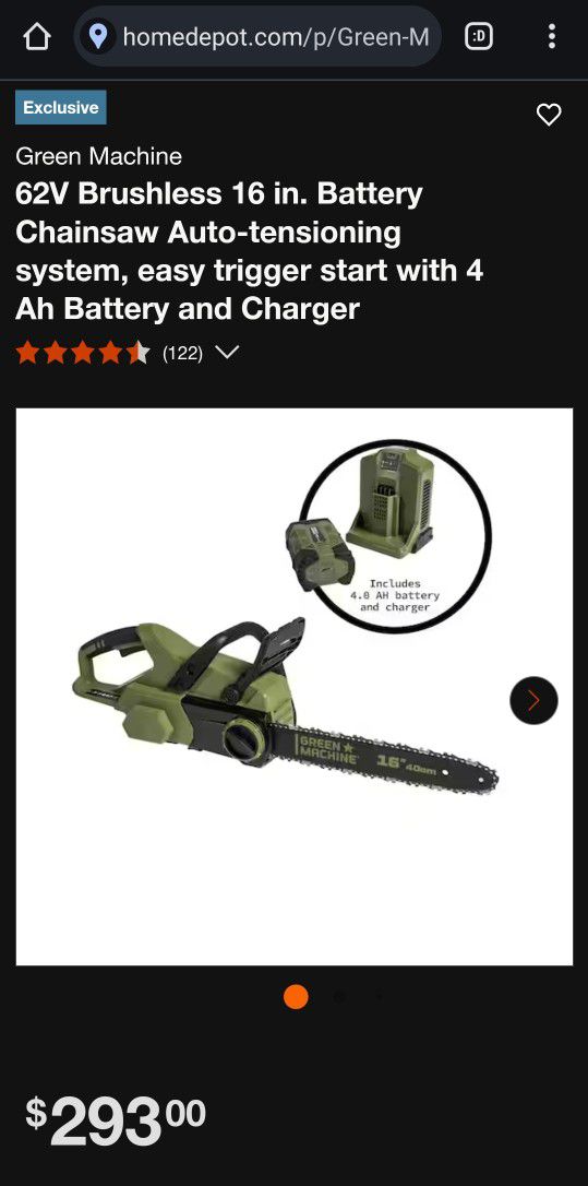 16" Cordless Battery Chainsaw with Charger and Battery