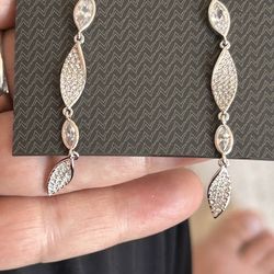 Pretty Nadri Silver Earrings With White Shiny Gems