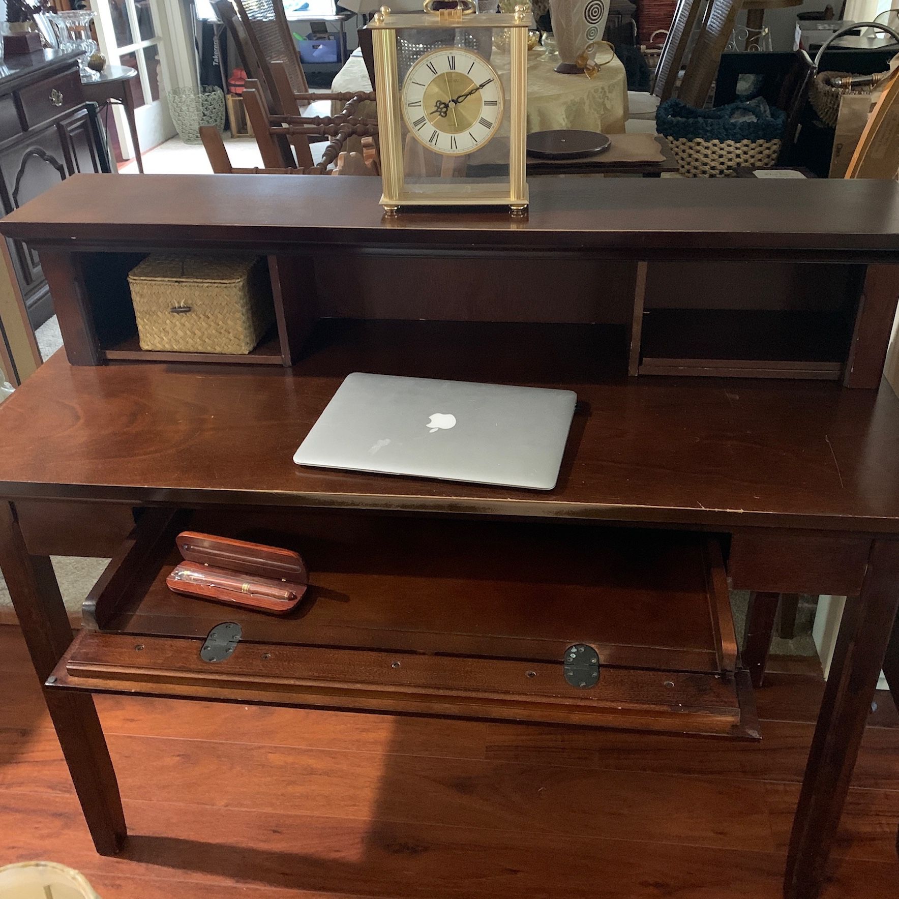 Solid Wood Vintage Desk With Hutch 