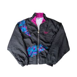 Vintage 90s Reebok Black Purple Full Zip Workout Jacket : M