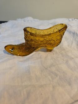 Vintage Fenton Amber Glass Star-Daisy Pattern Shoe Slipper