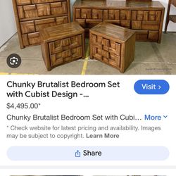 Brutalist Mid Century Design Headboard And Side Tables 