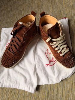 Christian Louboutin Brown Suede High-Top Sneakers with Studded Toe