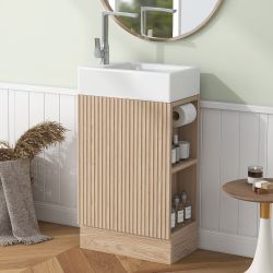 #498-18.6" Bathroom Vanity with Sink, Bathroom Vanity Cabinet with Two-tier Shelf, Left or Right Orientation, Natural