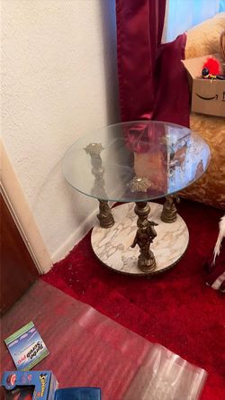 Round Glass Top Side Table with Marble Base