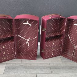 Vintage Red Doll Wardrobe Steamer Trunks 