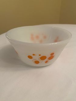 Vintage Federal Milk Glass ORANGE Mixing Bowl 6" Atomic Dot Heat Proof USA