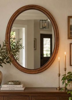 Large Vintage Solid Wood Oval Mirror