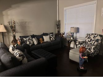 Blue Sofa Set with 2 Ottomans w/ free dining room table