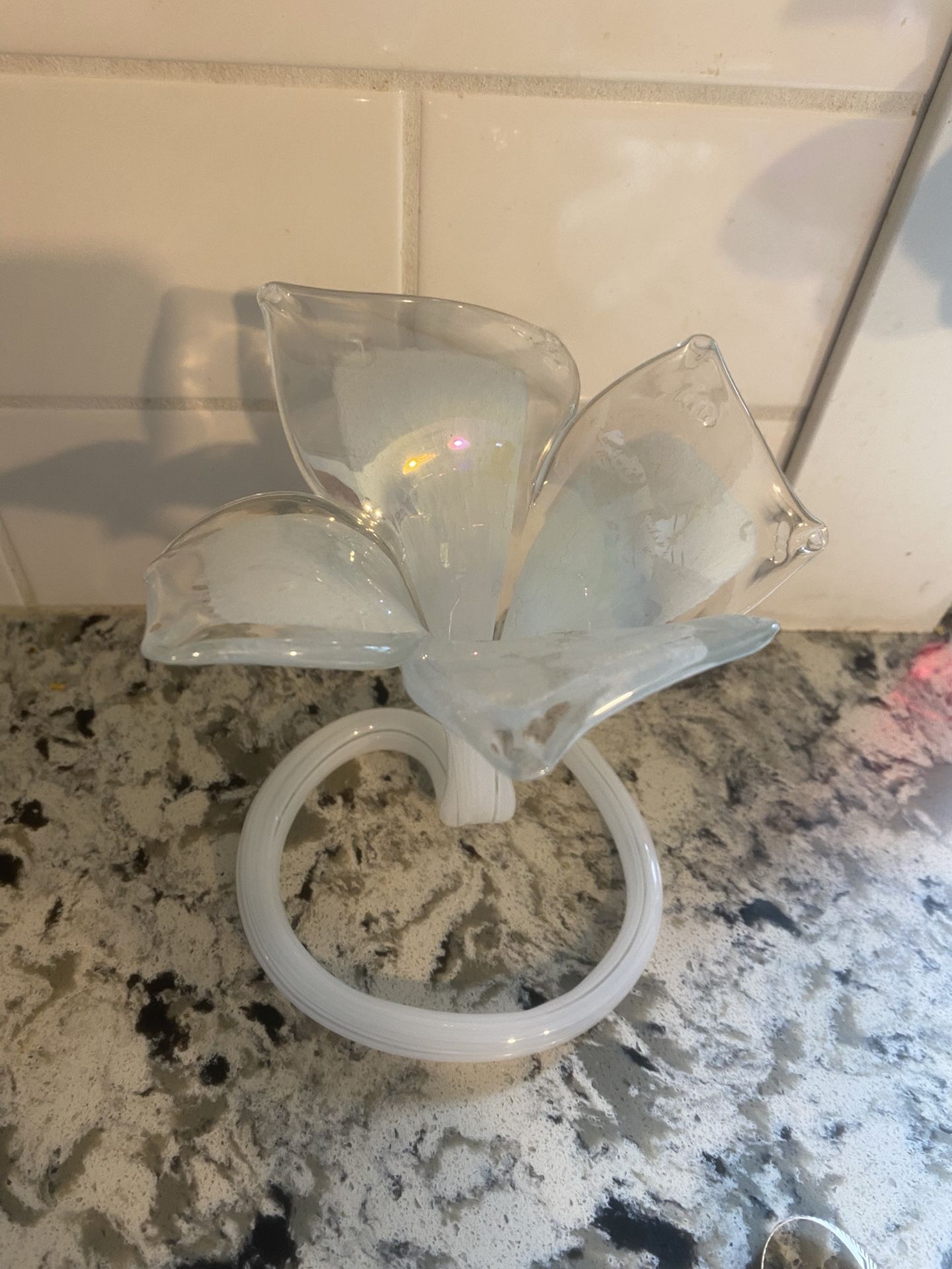 Murano Style Hand Blown Vintage Art Glass Flower With Twisted Base READ