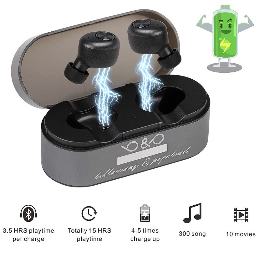 New Wireless Earbuds Ture Bluetooth Headphones Noise Isolating Wireless Headphone Bluetooth 5.0 with Built-in Micro 15H Playtime Auto Pairing Touch C