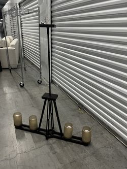 Large 4-Light Linear Chandelier – Black Metal & Glass
