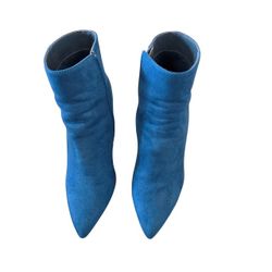 Shoedazzle turquoise booties with acrylic square heel, 7. 3.5". EUC.