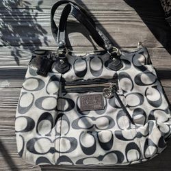 Coach Purse, black & grey, pink inside