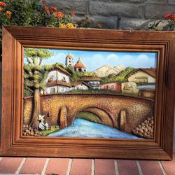 Vintage Carved Mexican 3 D Relief Painting. Plaster? Wood?. Large, Heavy. Brilliant Colors