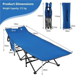 Folding Camping Cot, 600LBS Portable Camping Bed for Adults, Heavy-Duty Oxford Sleeping Cots w/Carry Bag & Side Pocket, Outdoor Lightweight Military B