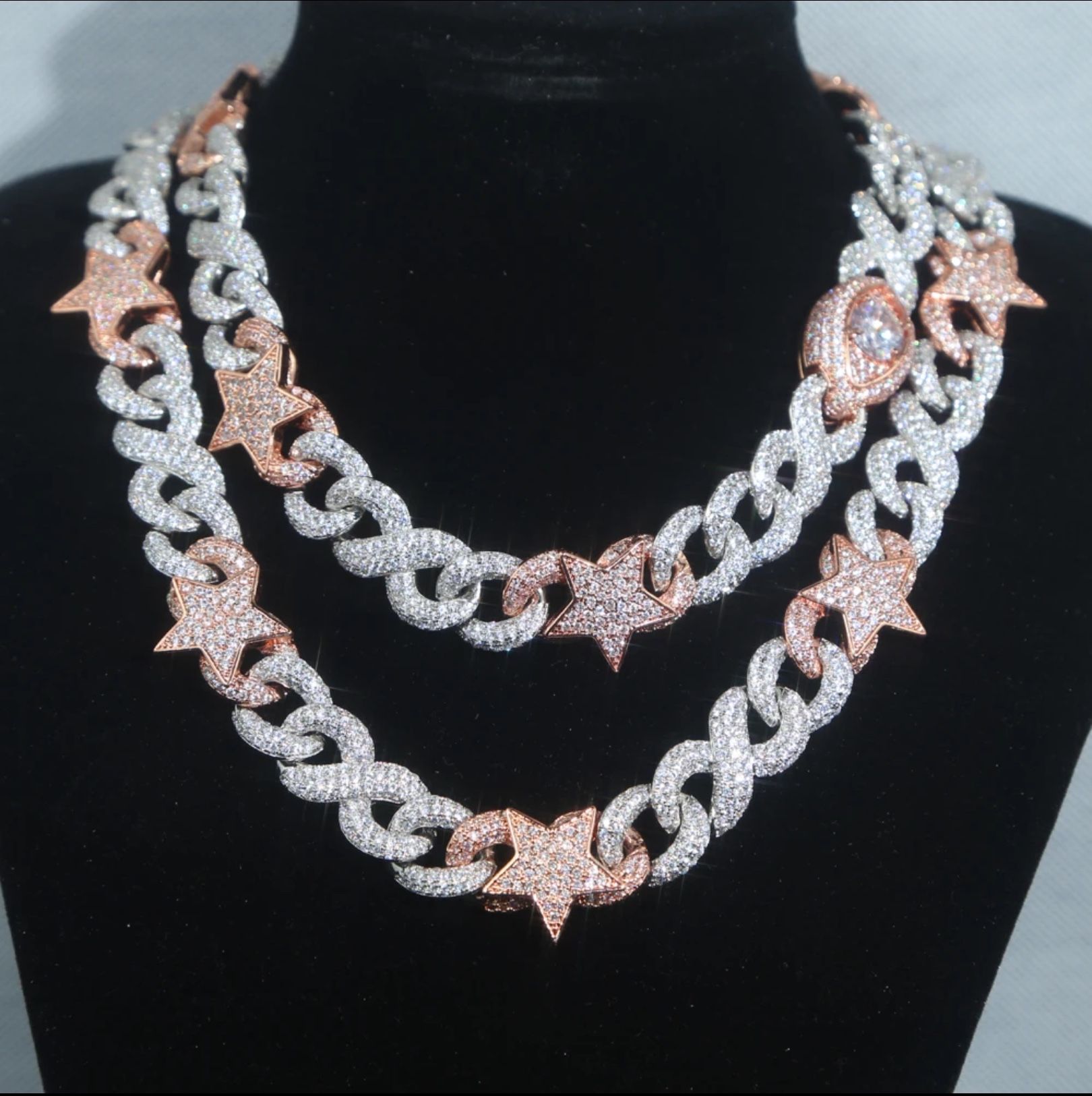 ✓✓ Mens Stamp 14K Gold Plated 5A CZ Diamond Ice Out Charm Chain