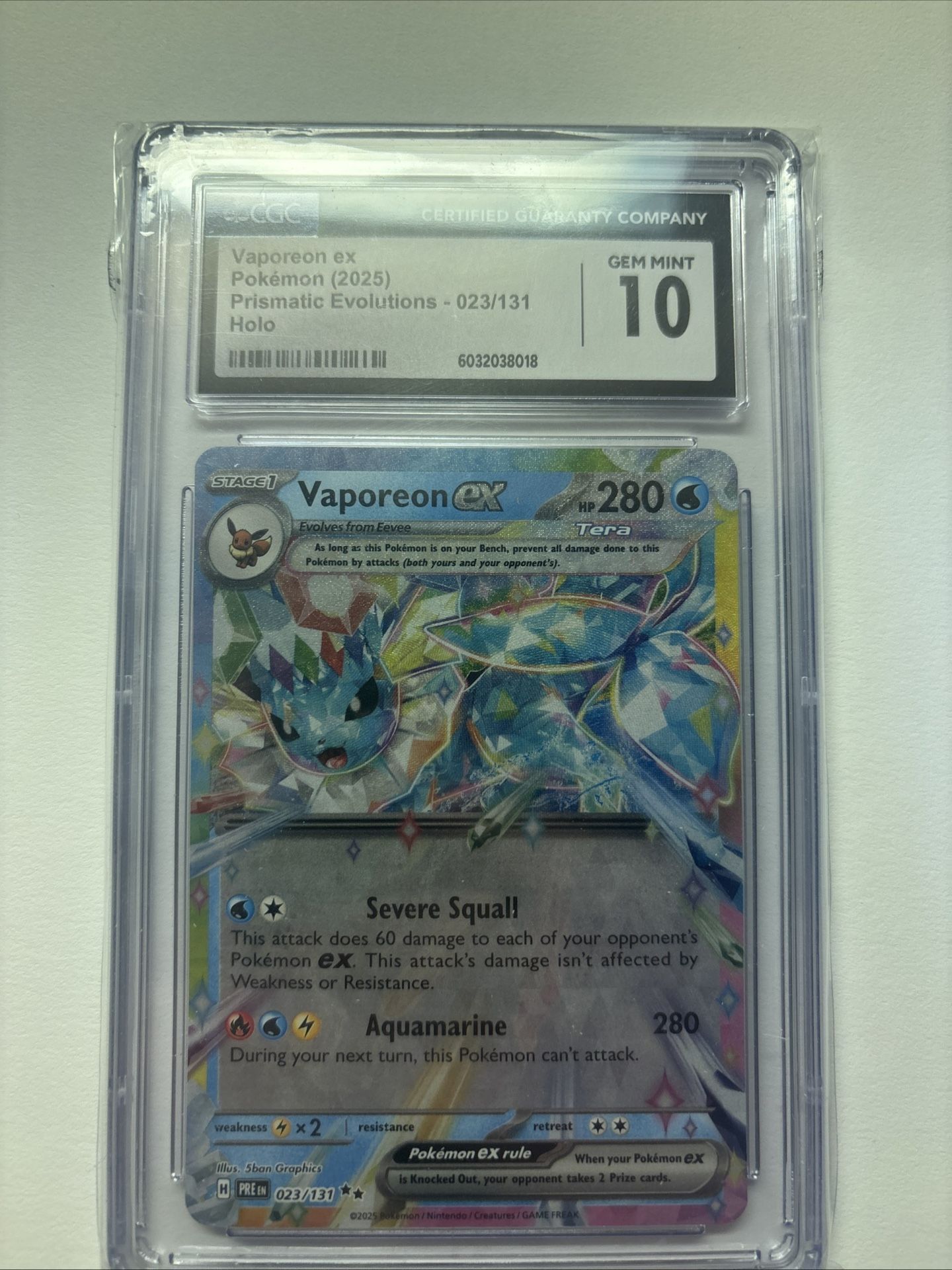 Vaporeon Ex 023/131 Prismatic Evolution Card CGC 10