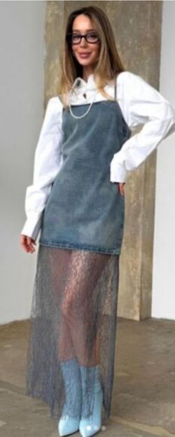 ZARA NWT blogger's favorite LACE TRIM DENIM spaghetti straps. Midi DRESS XS  for Sale in Staten Island, NY - OfferUp