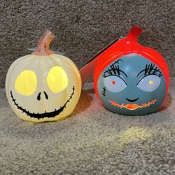 Disney  2 Mini  light up Pumpkins Nightmare before  Christmas Jack Sally new
