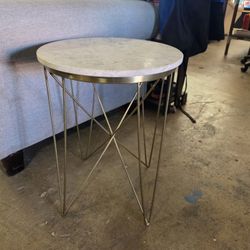 Marble-like Top End Table, On The Heavy Side, Gold Metal Frame