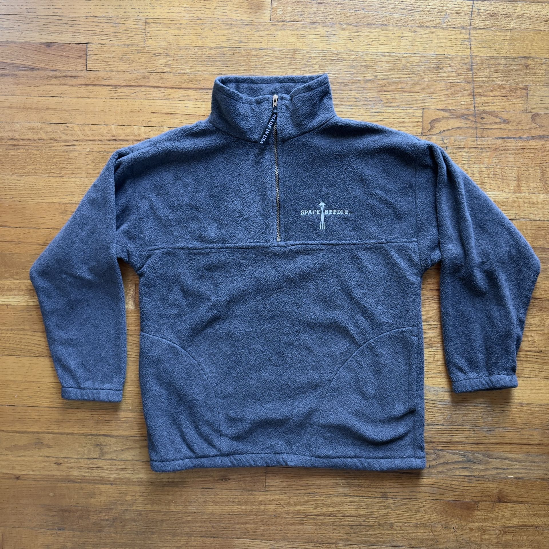 Vintage Space Needle Tahoe Fleece Pullover Medium Made in USA Zip Up Seattle Souvenir