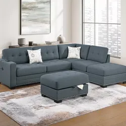 3-Piece Reversible Sectional Set W/ Ottoman
Reversible Chaise + Sofa W/USB + Storage Ottoman

Color: Dark Gray.      💢    Seccional de 3 piezas Color