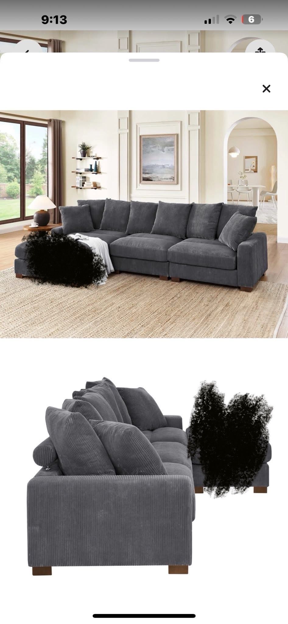 Brand New In Box Grey sofa Corduroy