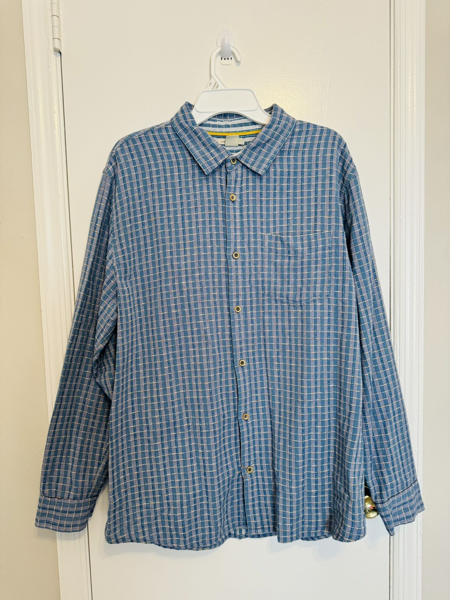 Carbon 2 Cobalt Men's Plaid Blue textured Long Sleeve Button Up Shirt Size XL