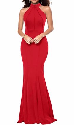 Red Halter Neck Mermaid Maxi Dress - Size M