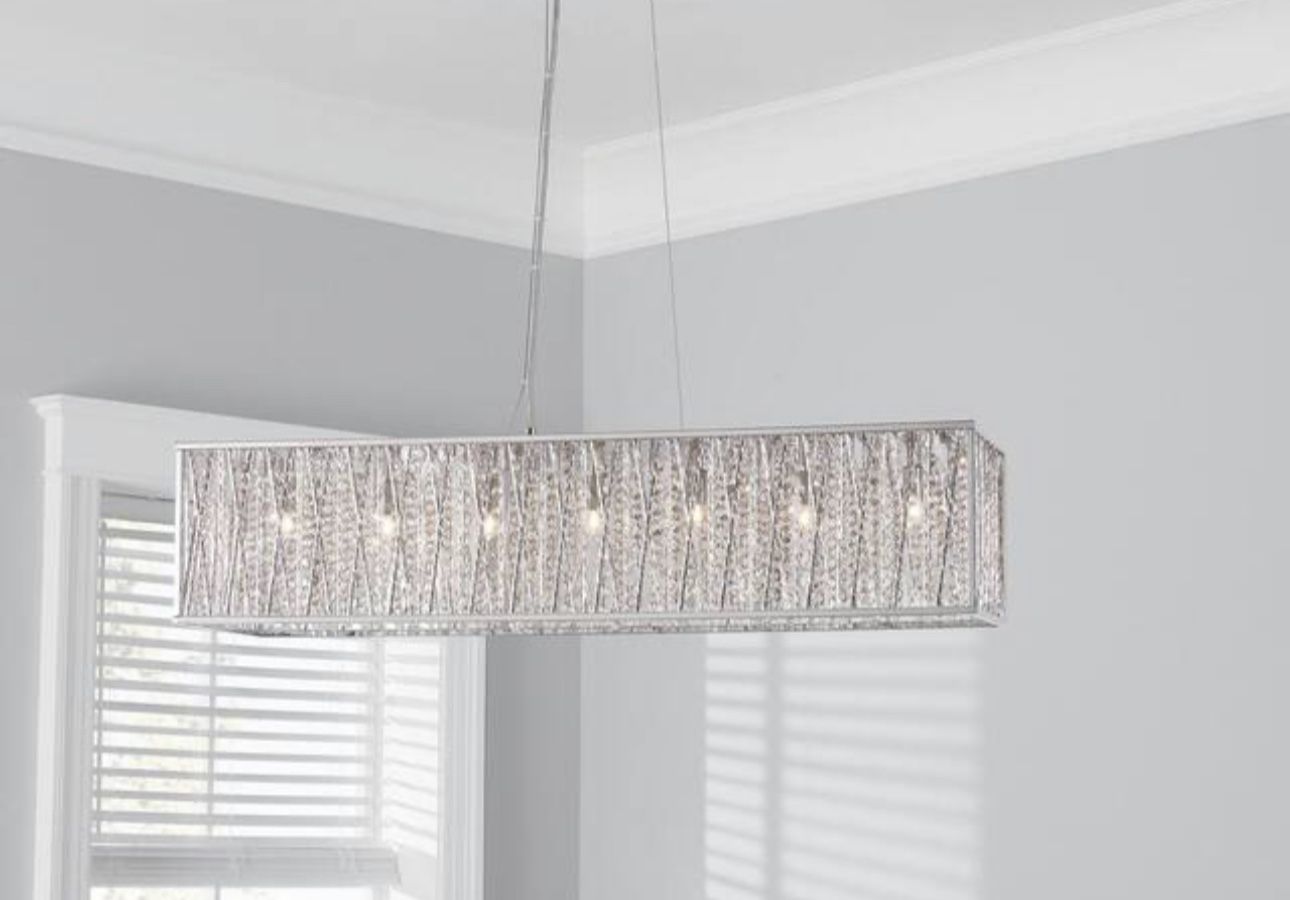 Saynsberry 7-Light Chrome Led Chandelier with Woven Laser Cut Crystal Rectangular Shade