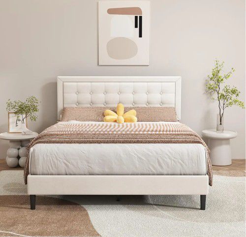 New In Box Beige Bed Frame 