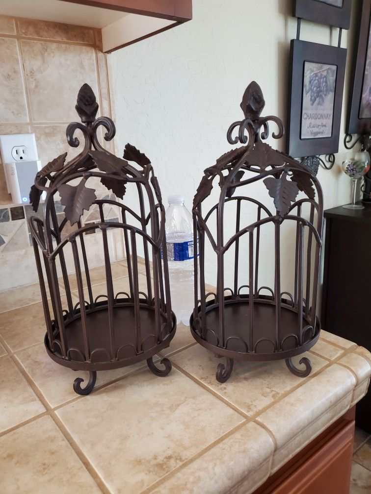 Wrought Iron Candle Holder Heavy Set Of 2