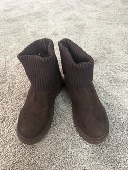 Dark Brown Suede Ankle Boots with Knit Cuff