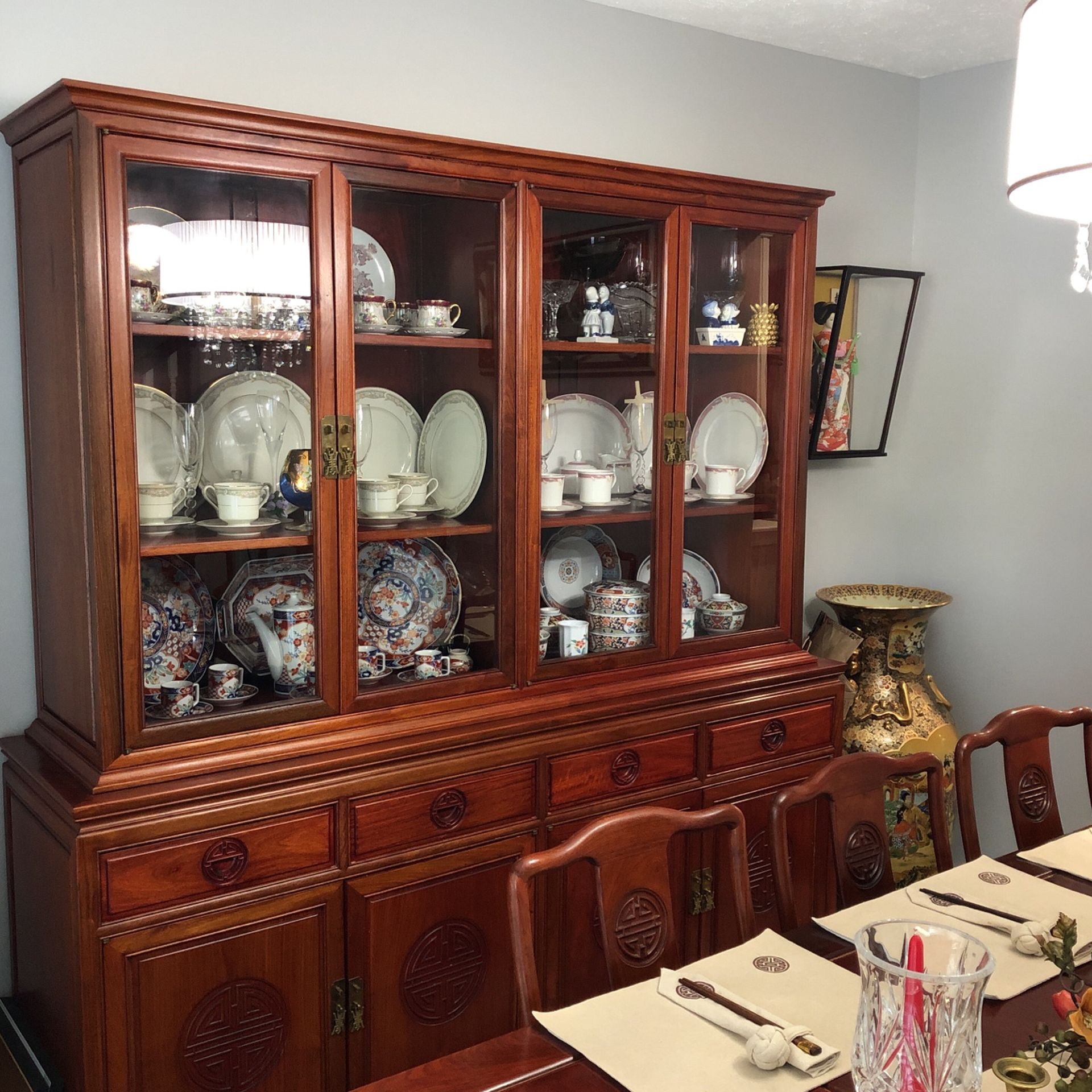 Dining Set - Vintage Mid century Modern Chinese Set With Hutch